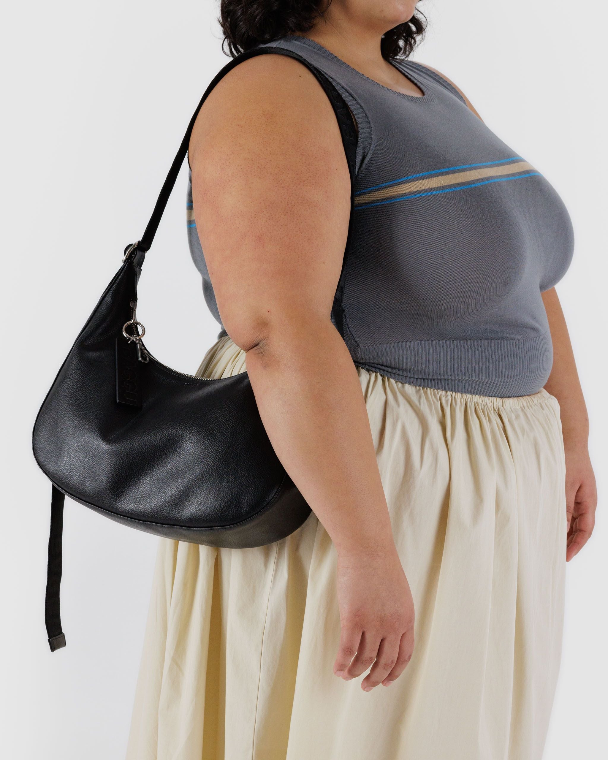 Medium Recycled Leather Crescent Bag